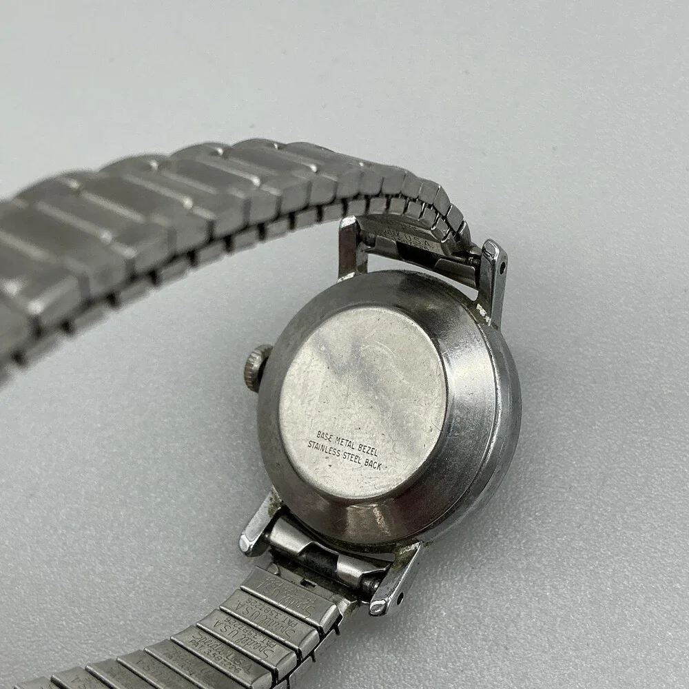 Vintage Timex Womens Watch 25mm Black Dial Stainless Bracelet Manual Wind